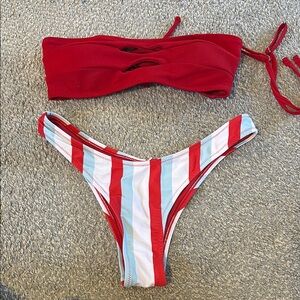 Red and White Striped Bikini Set
